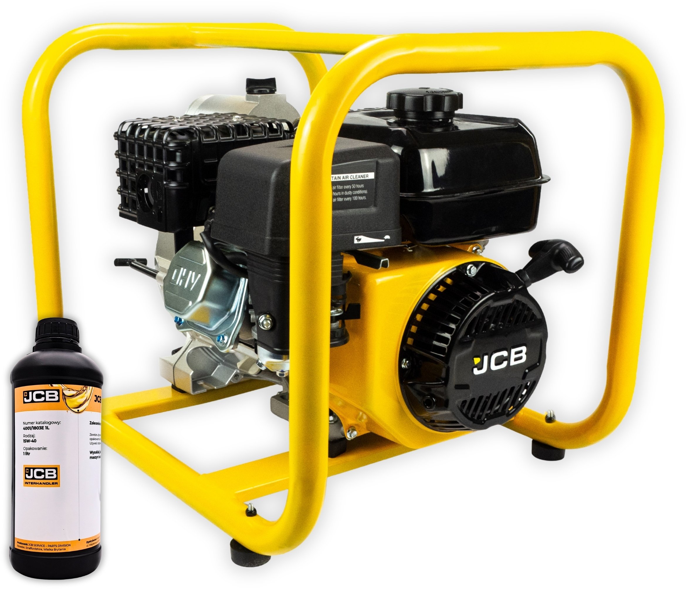 JCB Tools Motopompa Spalinowa 3 80 mm 7,5 KM Zestaw do Wody Czystej 1000 l/min Wąż Ssawny Wąż Tłoczny CNBOP Nasada