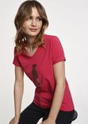 Koszulki i topy damskie - Różowy T-shirt damski z aplikacją wilgi - miniaturka - grafika 1