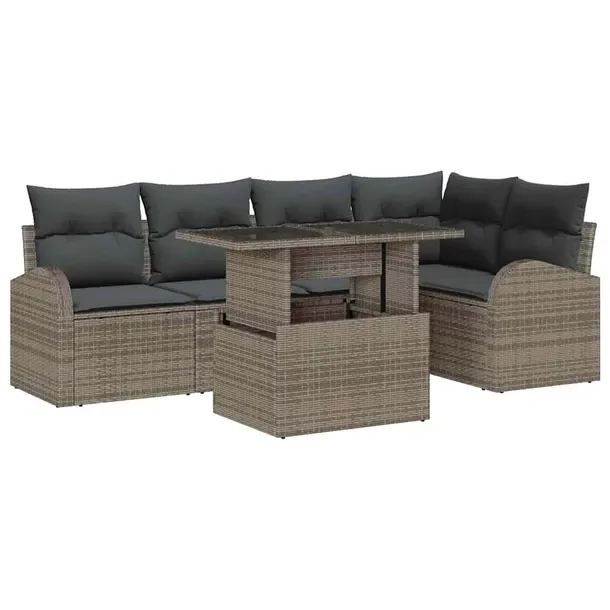 Zestaw sof ogrodowych z rattanu, szary, 3 elementy: sofa, stół, ławka