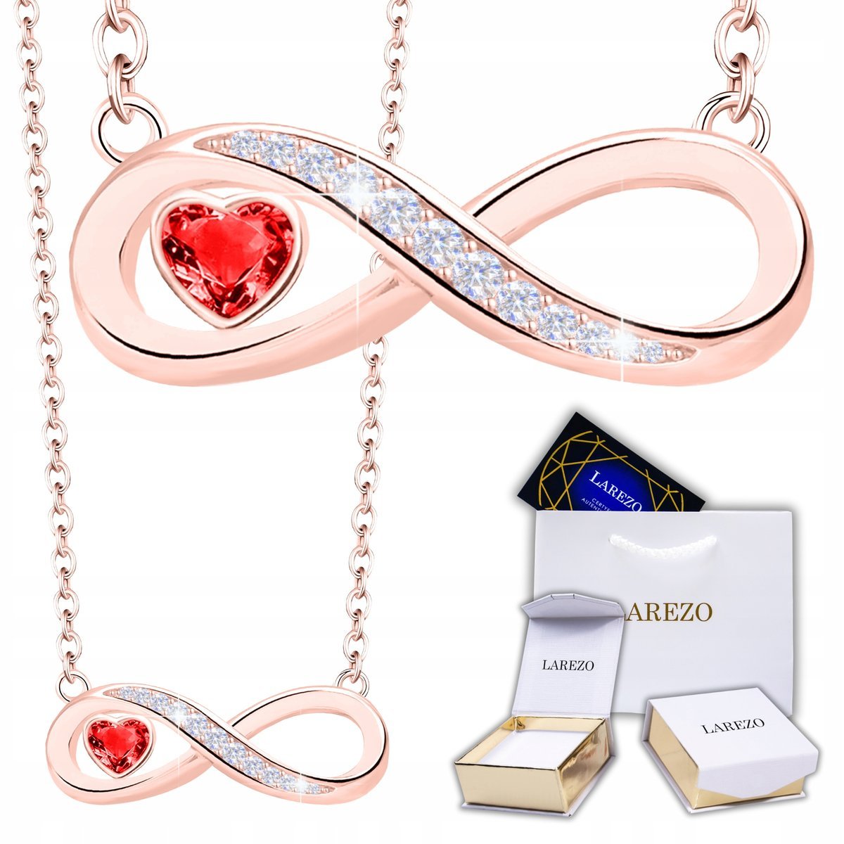 Naszyjnik Różowy z Nieskończonością 925 Rubinowe Serce Kocham Cię Forever
