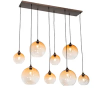 Lampy sufitowe - QAZQA Lampa wisząca art deco brązowa z bursztynowym szkłem 8-punktowa - Sandra - miniaturka - grafika 1