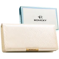 Portfele - Portfel damski na karty ROVICKY duży na zatrzask i suwak elegancki ochrona RFID na prezent ecru - miniaturka - grafika 1