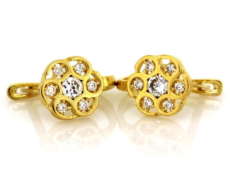 Złote kolczyki 585 kwiatki z cyrkoniami 1.50g