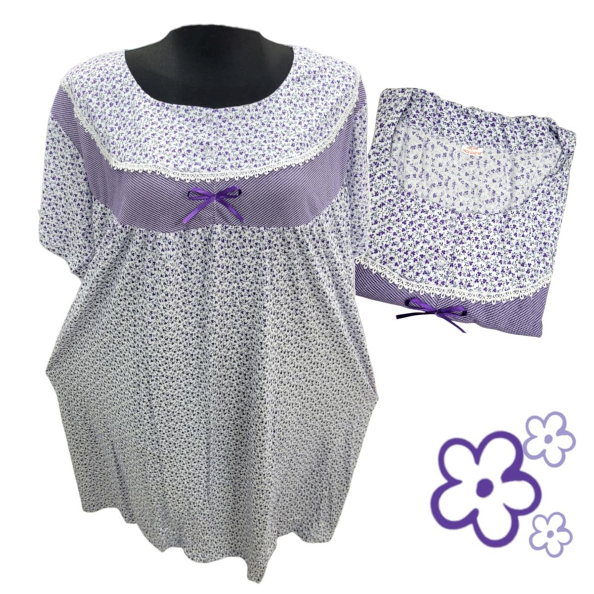 KOSZULA NOCNA BAWEŁNA 100% KWIAT prezent krótki rękaw fiolet 50 52 5XL 6XL