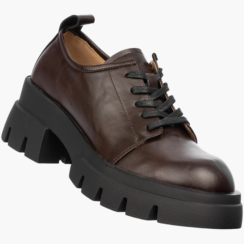 Półbuty Skórzane Damskie Buty Na Platformie Eleganckie FILIPPO Brązowe 37