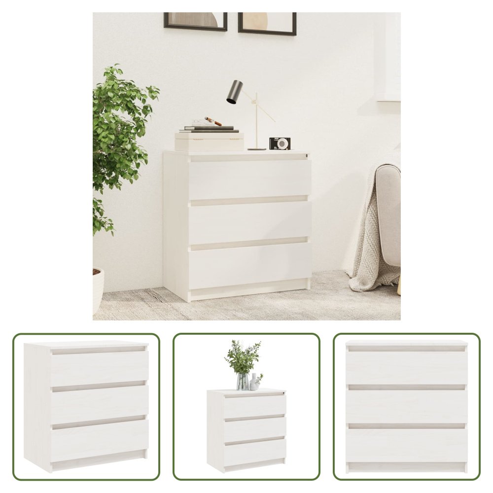 The Living Store Szafka nocna biała 60x36x64 cm lite drewno sosnowe