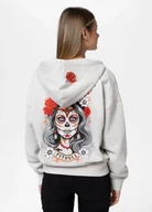 Bluzy damskie - Bluza damska rozpinana z kapturem Pitbull Washed Santa Muerte biała XS/S - miniaturka - grafika 1