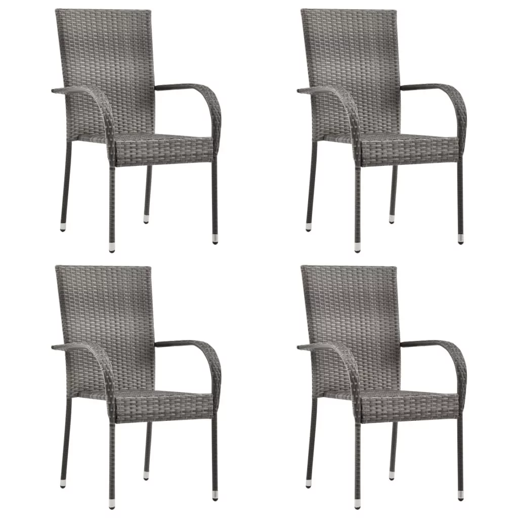 vidaXL Sztaplowane krzesła ogrodowe, 4 szt., szare, polirattan