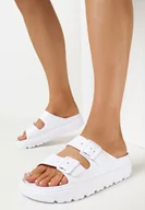 Klapki i japonki damskie - Białe Klapki z Paskami ze Sprzączkami na Platformie Avalona - miniaturka - grafika 1