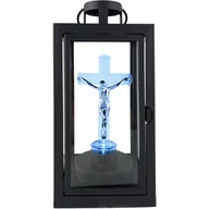 Lampiony i znicze - LATARENKA ZNICZ Z KRZYŻEM KRZEŻ LED NA GRÓB LAMPION BATERIE R6 CZARNY WKŁAD - miniaturka - grafika 1