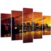 Obrazy i zdjęcia na płótnie - Obraz pięcioczęściowy na płótnie, Brooklyn Bridge i Manhattan o zachodzie słońca (Rozmiar 100x70) - miniaturka - grafika 1