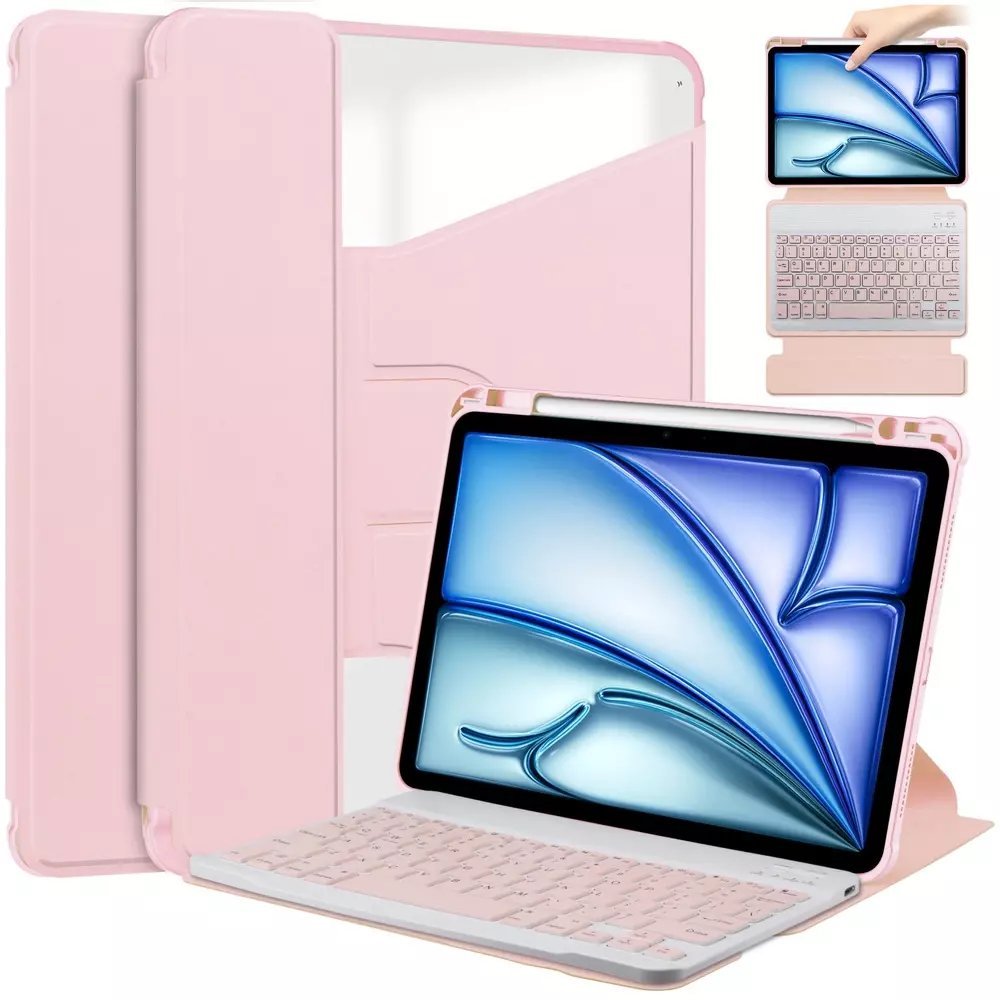 Etui na tablet 4kom.pl Etui 360 i KLAWIATURA do Apple iPad Air 11 M3 2025/ Air 11 M2 2024 GEN 7, 6, różowe