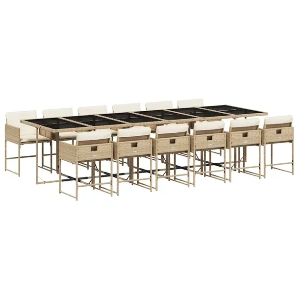 Zestaw mebli ogrodowych 330 x 106 x 73 cm, beżowy z kremowymi poduszkami