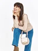 Swetry damskie - Jasnobeżowy sweter typu kardigan - miniaturka - grafika 1