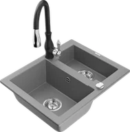 Zlewozmywaki z baterią - Mexen Carlos zlewozmywak granitowy 1,5-komorowy z baterią kuchenną Savita, szary - 6518-71-672601-70 - miniaturka - grafika 1