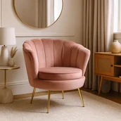 Fotele - Fotel Wypoczynkowy do Salonu ANGEL Muszelka Różowy Welurowy Nowoczesny - miniaturka - grafika 1