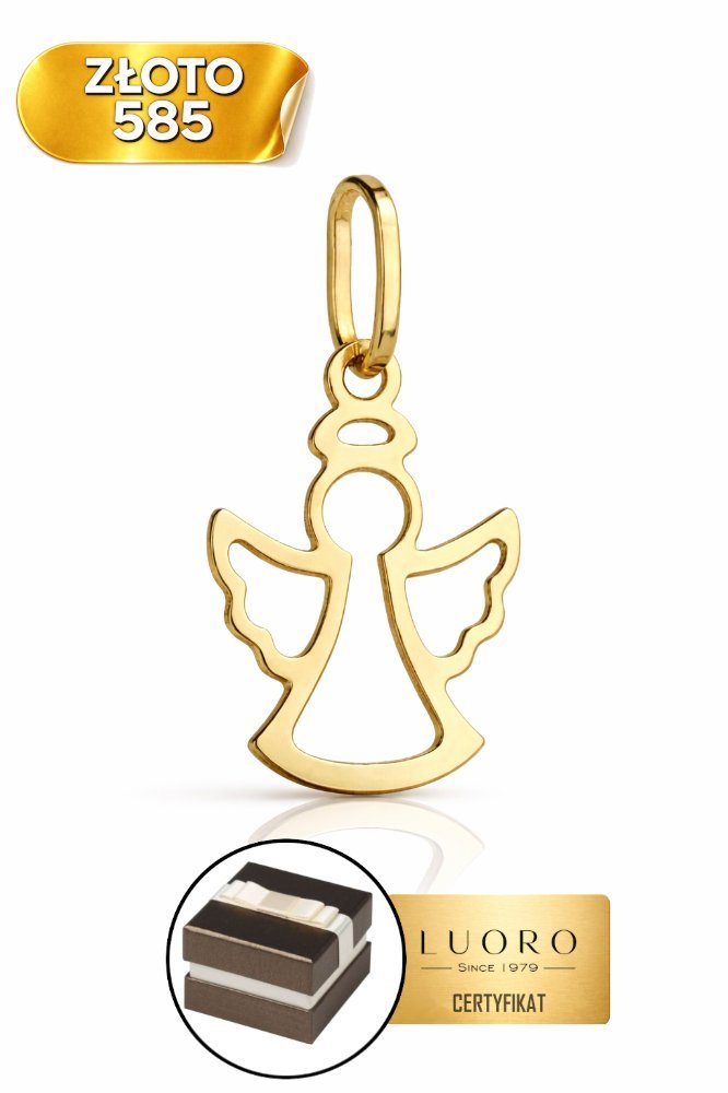 ZAWIESZKA ZŁOTA 585 14K ANIOŁEK ŻÓŁTE ZŁOTO 19 MM DELIKATNA ELEGANCKA