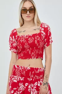 Bluzki damskie - Superdry bluzka damska kolor czerwony w kwiaty - grafika 1
