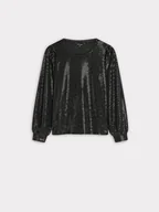 Bluzy damskie - Czarna błyszcząca bluza - miniaturka - grafika 1