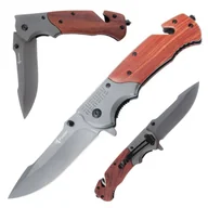 Noże - NÓŻ SKŁADANY MYŚLIWSKI TAKTYCZNY WOJSKOWY drewniane wykończenie 23cm - miniaturka - grafika 1