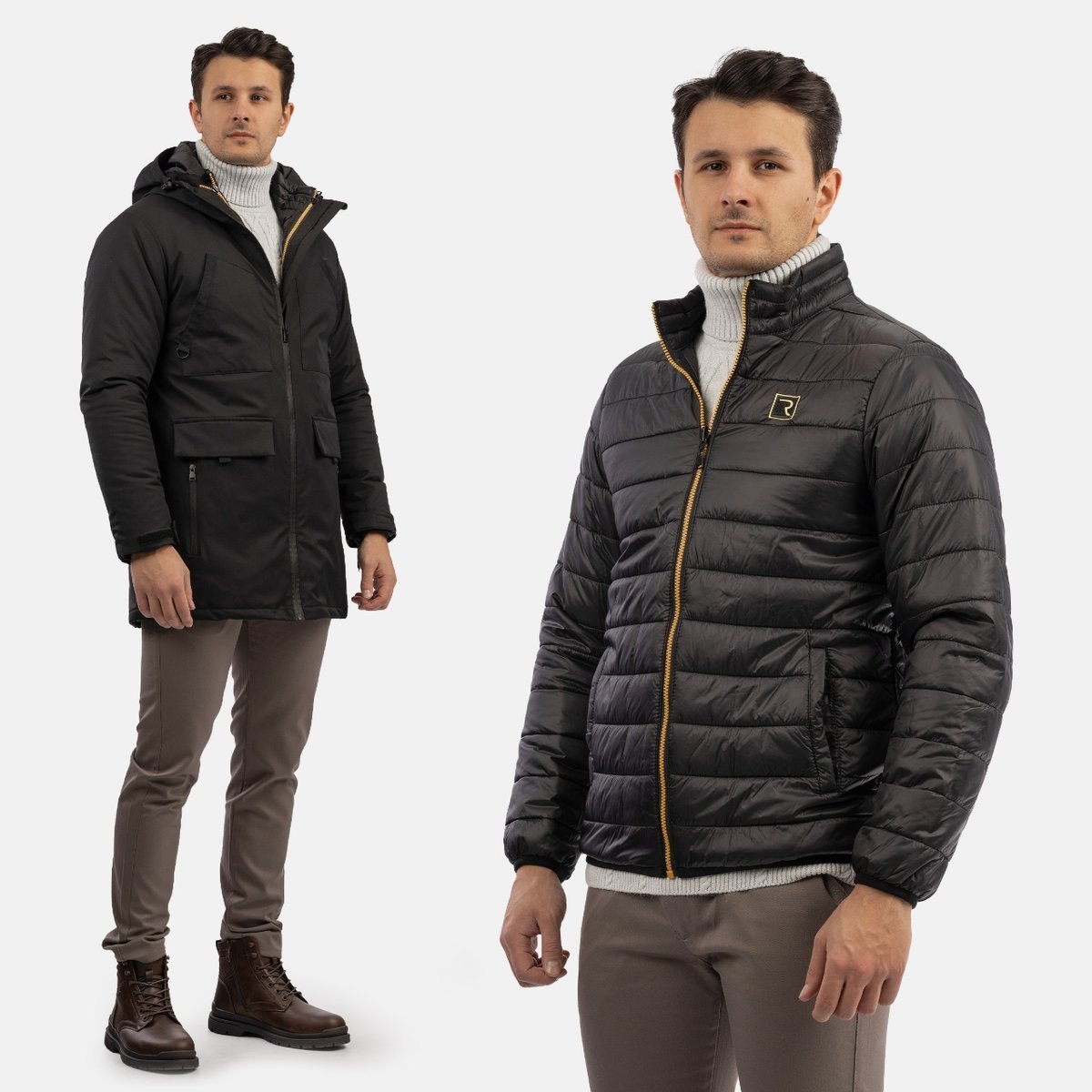 Kurtka Męska Zimowa 2w1 Parka Z Kapturem Funkcjonalna Pikowana Czarna Repablo XL 54