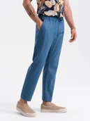Spodnie męskie - Męskie spodnie podwijane chino z dodatkiem lnu niebieski denim V5 OM-PACP-0198 - Ombre Clothing - miniaturka - grafika 1
