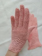 Rękawiczki - Rękawiczki koronkowe pudrowy róż r. S - miniaturka - grafika 1