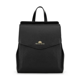 Damski plecak ze skóry groszkowej czarny ze złotym logo - Torebki damskie Damski plecak ze skóry groszkowej czarny ze złotym logo - Torebki damskie - miniaturka - grafika 1