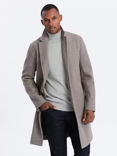 Płaszcze męskie - Męski lekki płaszcz jednorzędowy - jasnobrązowy V4 OM-COWC-0104 - grafika 1