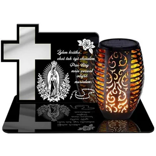ZNICZ SOLARNY LED WIECZNY PODSTAWKA NA CMENTARZ GRÓB Krzyż EFEKT PŁOMIENIA - Lampiony i znicze - miniaturka - grafika 1