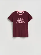 Koszulki i topy damskie - Reserved - T-shirt z nadrukiem - bordowy - miniaturka - grafika 1