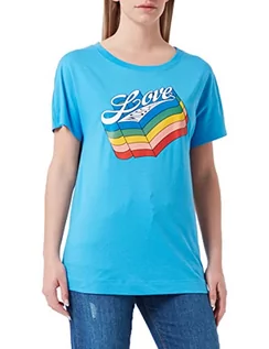 Koszulki i topy damskie - Love Moschino Damska koszulka bawełniana z logo Rainbow Print, jasnoniebieski, 48 PL - grafika 1