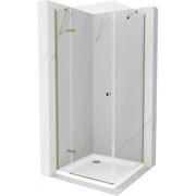 Kabiny prysznicowe - Mexen Roma kabina prysznicowa uchylna 100x100 cm, transparent, złota + brodzik Flat - miniaturka - grafika 1