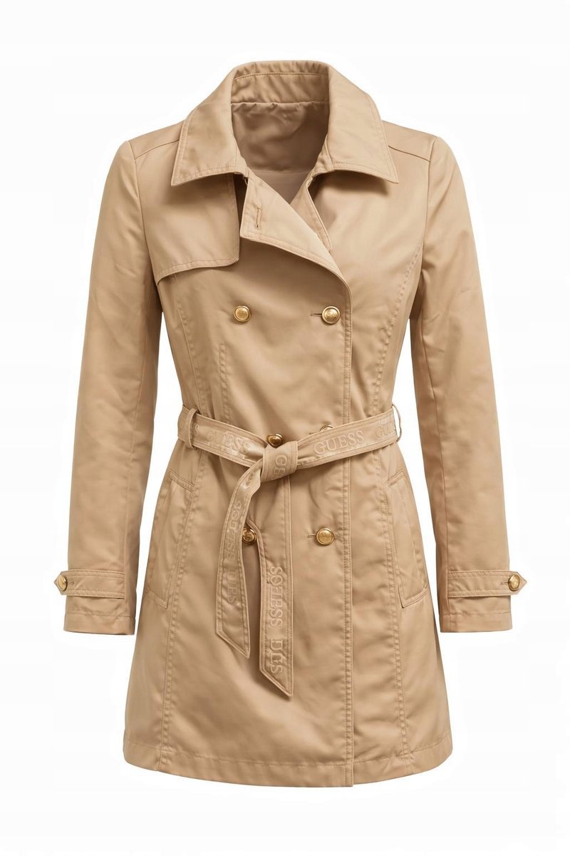 GUESS BEŻOWY PŁASZCZ PARKA DWURZĘDOWY Z PASKIEM 167 FTA