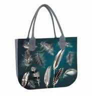 Torebki damskie - Duża Damska Torba Filcowa na ramię w szare piórka Lady Levitation - miniaturka - grafika 1