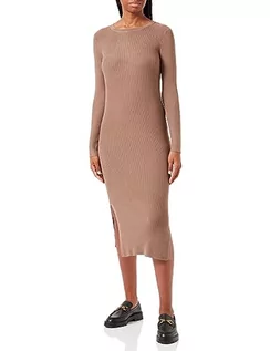 Sukienki - Bestseller A/S Damska sukienka VMGLORY Rib LS O-Neck Calf Dress GA NOOS, brązowa Lentil, XL, Brown Lentil, XL - grafika 1