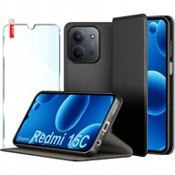 Etui i futerały do telefonów - Etui Skórzane Zamykane Czarne MAGNETYCZNE CASE do Xiaomi Redmi 15C 5G SZKŁO - miniaturka - grafika 1