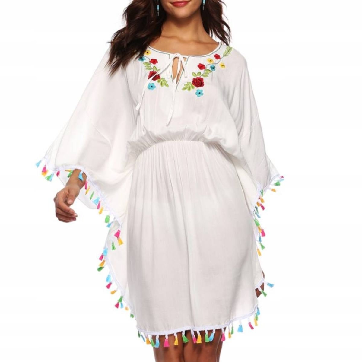 Pareo tunika sukienka z kwiatowym haftem