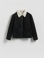 Kurtki męskie - Reserved - Kurtka sherpa z kołnierzem - czarny - miniaturka - grafika 1