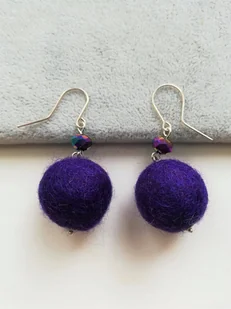 WISZĄCE KOLCZYKI KULKI FILC SREBRO 925 FIOLETOWE - Kolczyki - miniaturka - grafika 1