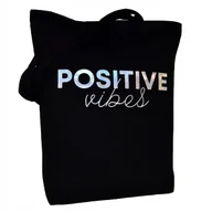 Torby i wózki na zakupy - TORBA bawełniana czarna 220g z nadrukiem POSITIVE torebka na zakupy - miniaturka - grafika 1