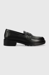 Mokasyny damskie - Tommy Hilfiger mokasyny skórzane TH ICONIC LOAFER damskie kolor czarny na płaskim obcasie FW0FW07412 - grafika 1