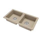 Zlewozmywaki - Brado Kuchenny Zlewozmywak Granitowy Dwukomorowy Borys Syfon Chrom - miniaturka - grafika 1