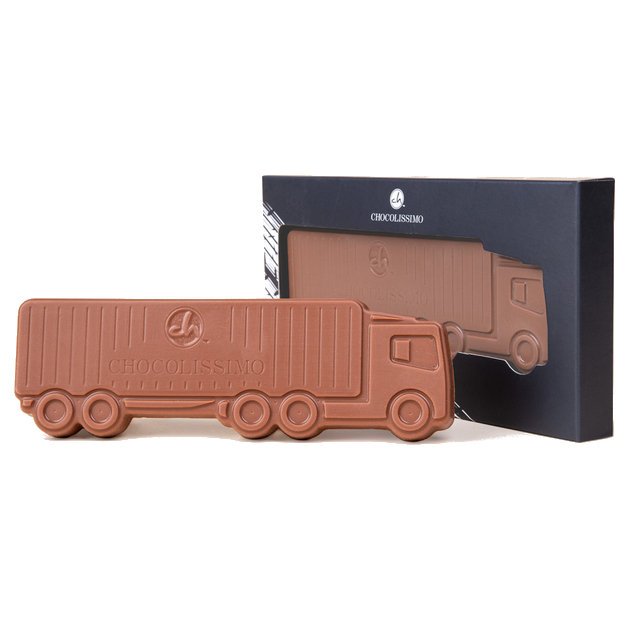 Ciężarówka TIR z mlecznej belgijskiej czekolady w kartoniku z okienkiem figurka tabliczka 16,6 × 5,3 × 1,4 cm dla fanów dużych pojazdów dziecka prez..