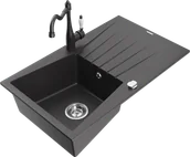 Zlewozmywaki z baterią - Mexen Cesar zlewozmywak granitowy 1-komorowy z ociekaczem i baterią kuchenną Carla, czarny nakrapiany - 6514-76-670700-76 - miniaturka - grafika 1