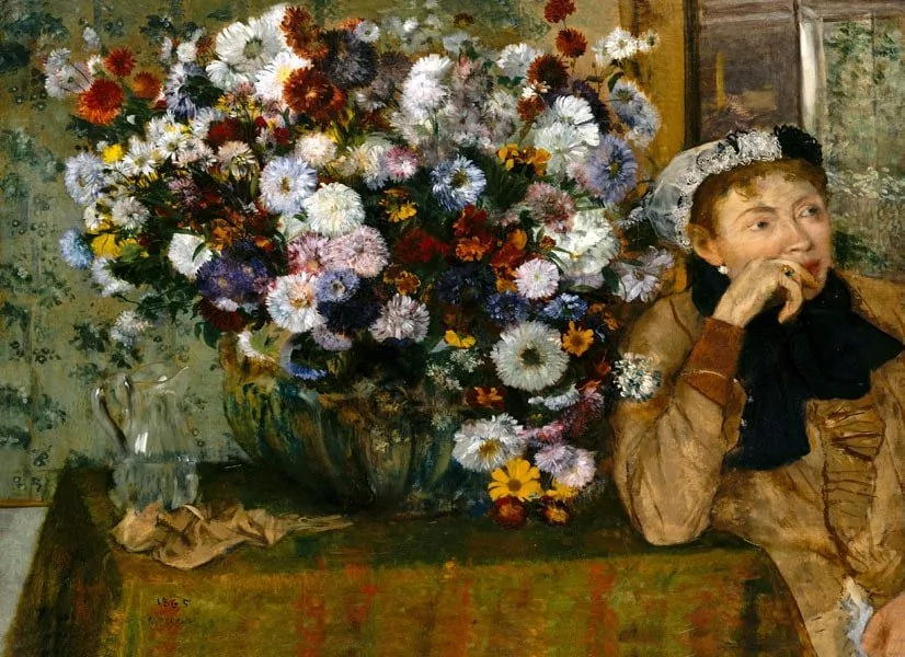 Galeria Plakatu, Plakat, A Woman Seated Beside A Vase Of Flowers, Edgar Degas, 100x70 cm