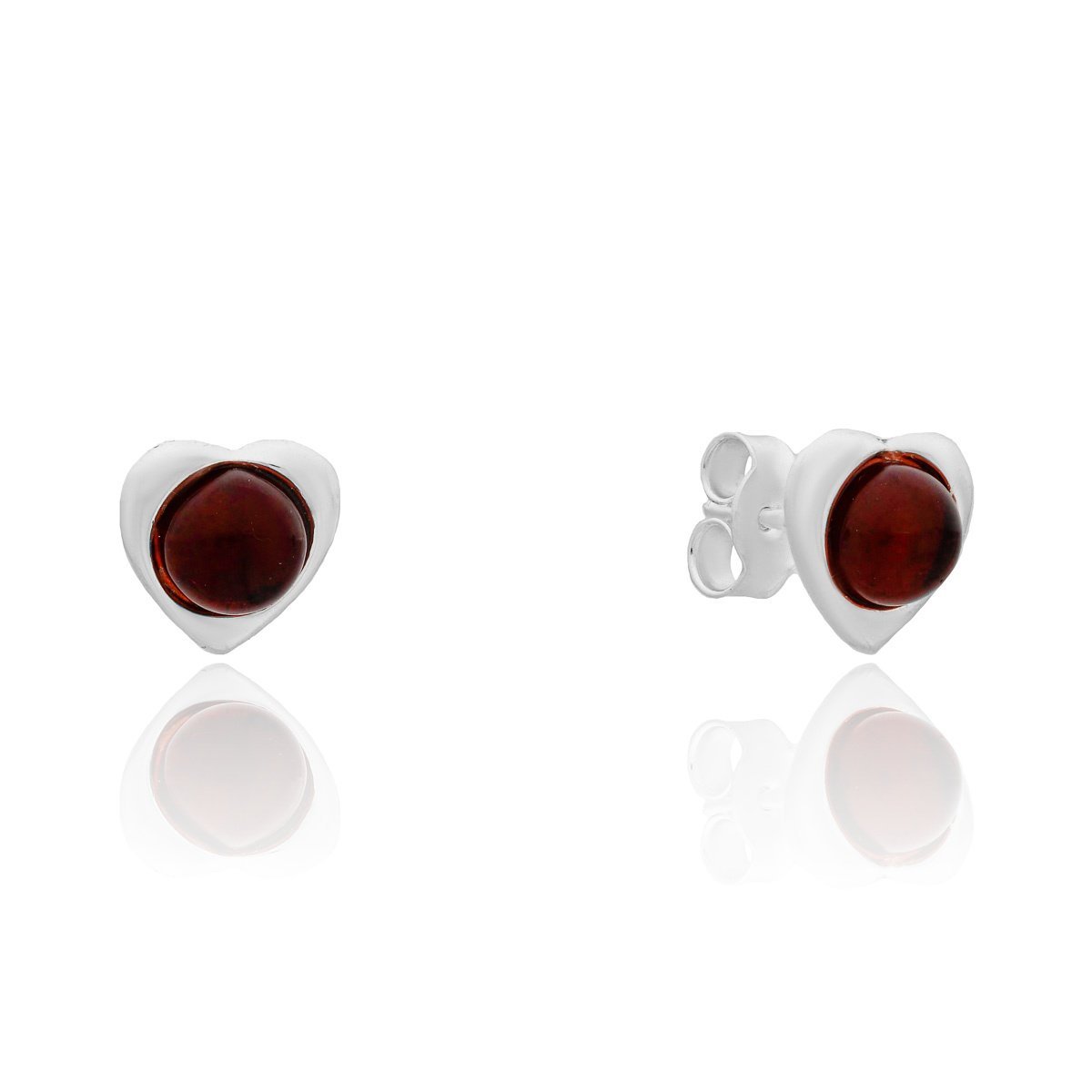 Srebrne kolczyki z bursztynem sztyft serce pr. 925