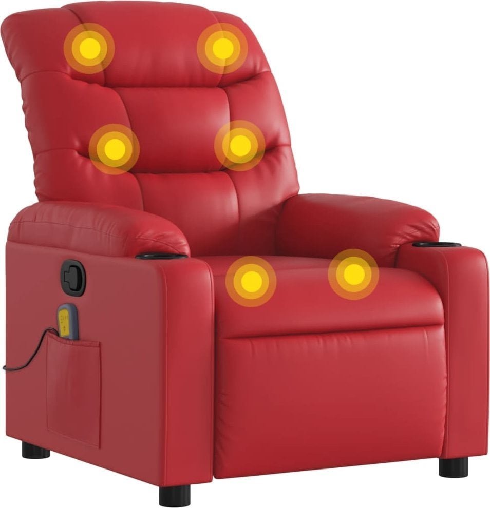 vidaXL Rozkładany fotel masujący, czerwony, sztuczna skóra