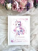 Pamiątka Chrztu Świętego - ALBUM JEDNOROŻEC z imieniem, prezent na chrzest, roczek, święta - miniaturka - grafika 1