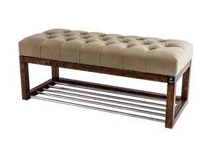 Ławka na buty 50cm EMRAWOOD drewno lite kolor orzech siedzisko pikowane kolor cappuccino - Ławki do przedpokoju - miniaturka - grafika 1